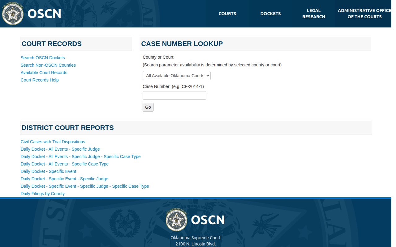 Beaver County warrant-status follow-up through the official Oklahoma OSCN docket search